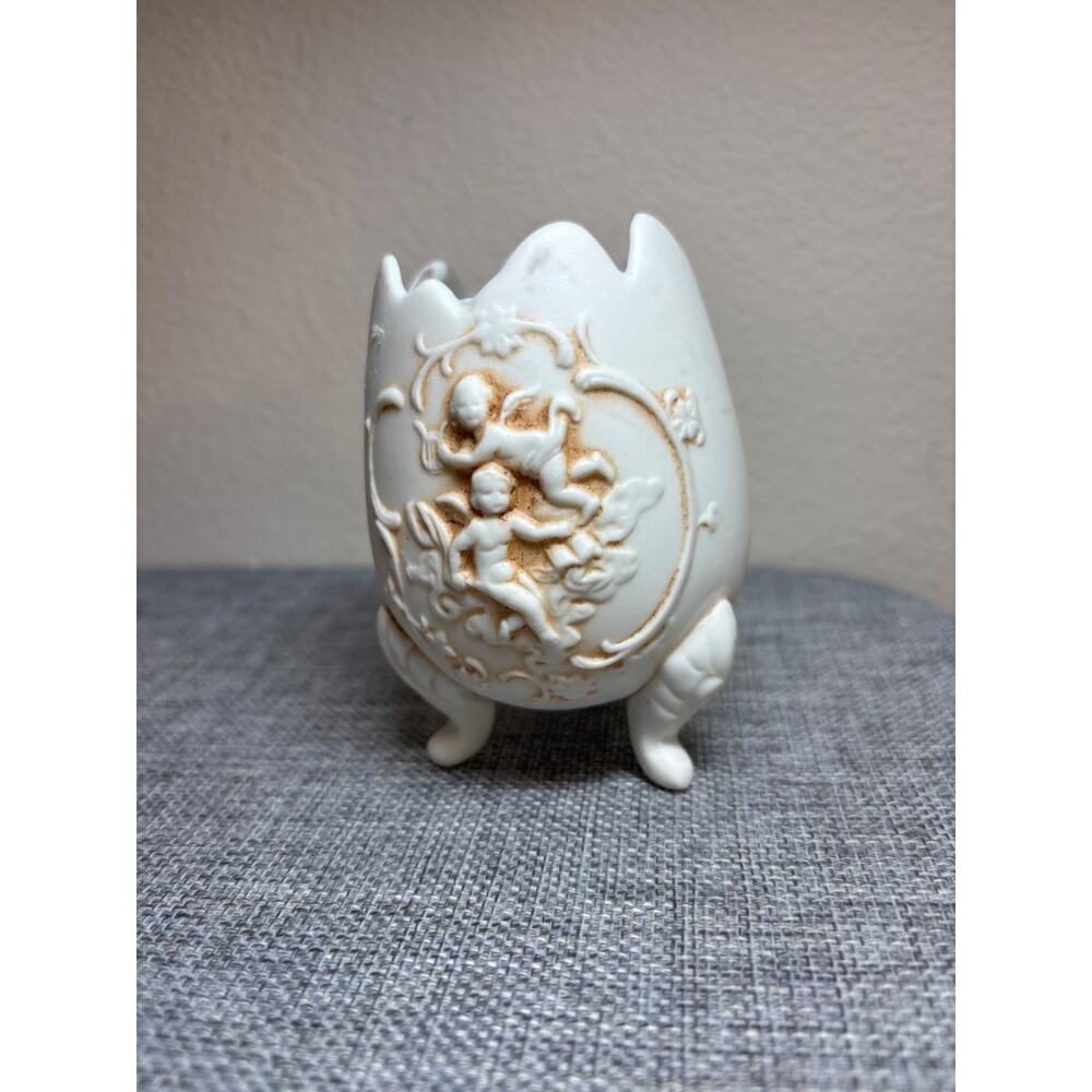 3 Footed Egg Lefton Japan #1814 Angels Cherub Porcelain Vintage EUC
